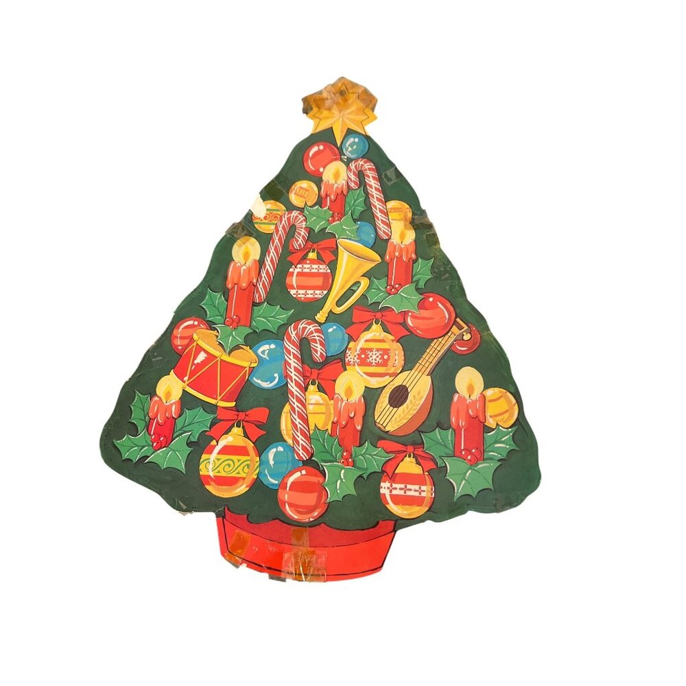 Vintage Eureka Christmas Tree Die Cut Double Sided Cardboard Decoration 16.5"